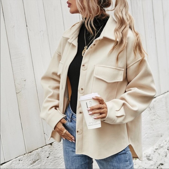 Boho cream boyfriend oversized button jacket shacket - Picture 8 of 15